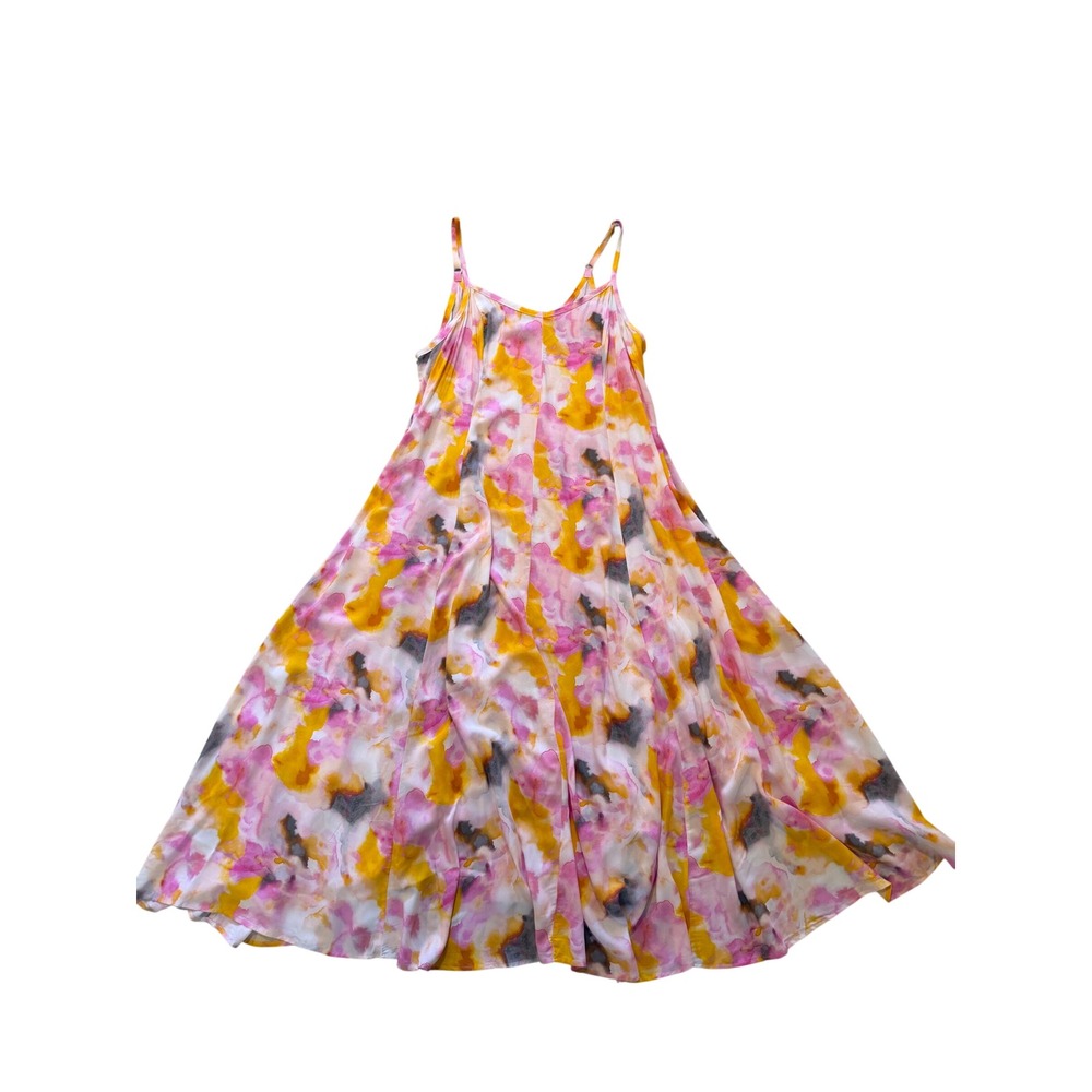 Torrid Plus Sz 3 Maxi Dress Watercolor Abstract Pink Yellow Boho Vacation Beach